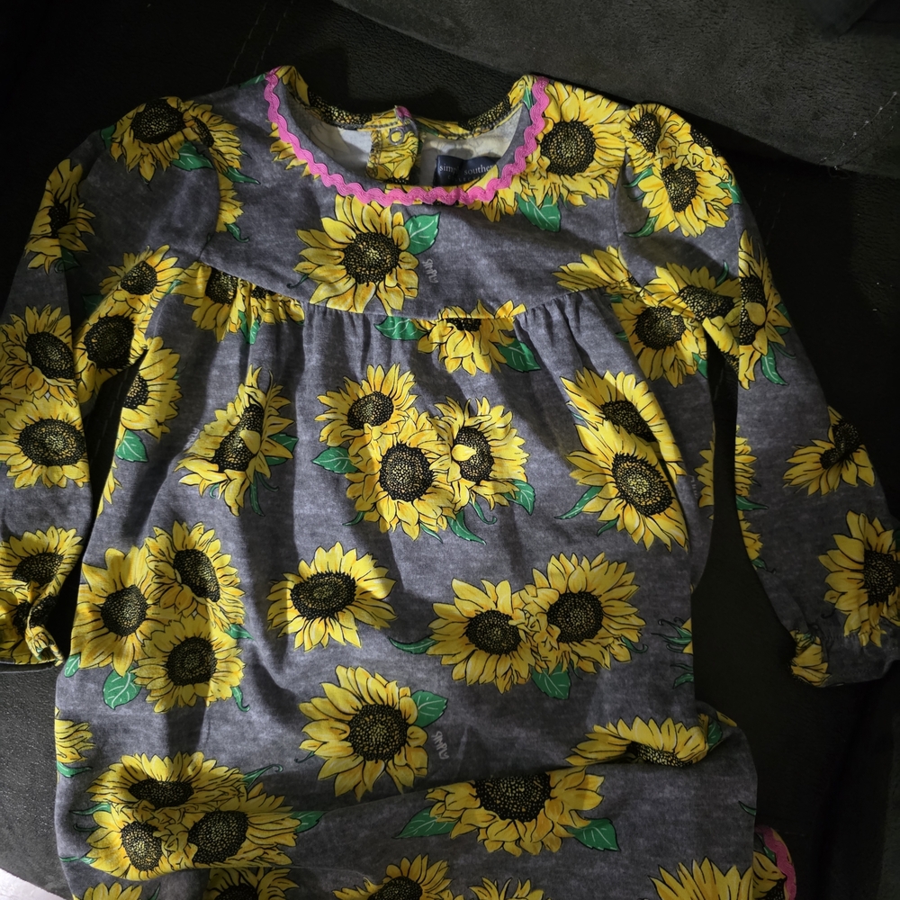 Simply Southern Sunflower Print Dress in Yellow, Green, Gray, Pink